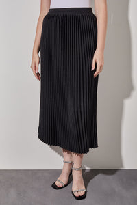 Midi Pleated Skirt - Pull-On Shimmer Woven, Black/Silver | Ming Wang