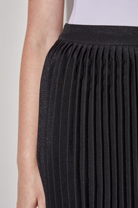 Midi Pleated Skirt - Pull-On Shimmer Woven, Black/Silver | Ming Wang