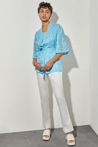 Tie-Front Jacket - Sheer Floral Knit, Dew Blue | Ming Wang