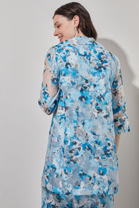 Plus Size Open Front Jacket - Sheer Floral Woven, Dew Blue/Haze/Limestone/Black/White | Ming Wang
