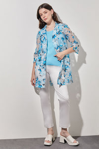 Open Front Jacket - Sheer Floral Woven, Dew Blue/Haze/Limestone/Black/White | Ming Wang