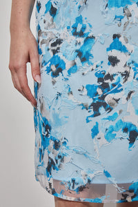 Knee-Length Sheath Dress - Lined Sheer Floral Woven, Dew Blue/Haze/Limestone/Black/White | Ming Wang