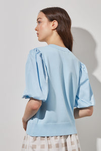 Plus Size Puff Sleeve Tunic - Recycled Yarn Mixed Media, Haze | Ming Wang