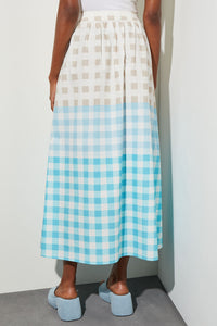 Maxi A-Line Skirt - Gingham Cotton Poplin, Dew Blue/Haze/Limestone/White | Ming Wang
