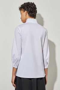 Button-Front Blouse - Pleated Cotton Blend, White | Ming Wang