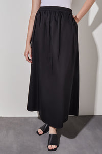 Maxi Gathered Full Skirt - Cotton Blend, Black | Ming Wang
