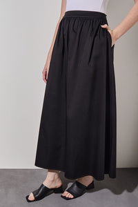 Plus Size Maxi Gathered Full Skirt - Cotton Blend, Black | Ming Wang