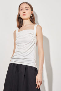 Front Drape Cami - Jersey Knit, White | Ming Wang