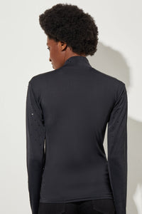 Mock Neck Top - Crystal Detail Knit Jersey, Black | Ming Wang