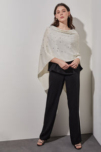 Pearl Beaded Poncho - Soft Cashmere, White, White | Ming Wang