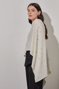Pearl Beaded Poncho - Soft Cashmere, White, White | Ming Wang