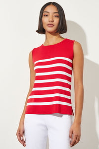 Plus Size Nautical Stripe Mid-Length Soft Knit Tank, Poppy Red, Poppy Red/White | Ming Wang
