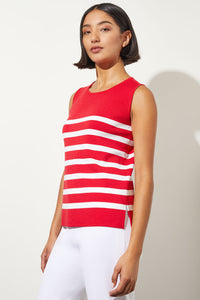 Nautical Stripe Mid-Length Soft Knit Tank, Poppy Red, Poppy Red/White | Ming Wang