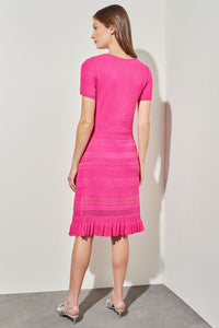 A-Line Dress - Pointelle & Burnout Knit, Carmine Rose | Ming Wang