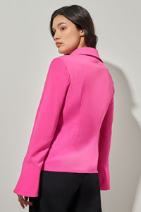 Collared Blouse - Knot Front Crepe de Chine, Carmine Rose | Ming Wang