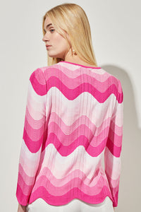 Scalloped Tunic - Chevron Print Soft Knit, Carmine Rose/Perfect Pink/White | Ming Wang