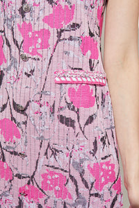Mini Sheath Dress - Floral Button-Front Detail Knit, Perfect Pink/Carmine Rose/Moonbeam/Wht/Blk | Ming Wang