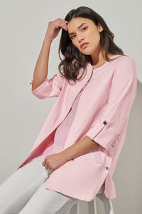 Plus Size Front Zippered Jacket - Cuff Sleeve 100% Cotton, Perfect Pink | Ming Wang