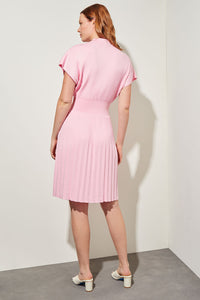Knee-Length Flare Dress - Faux Pleat Soft Knit, Perfect Pink, Perfect Pink | Ming Wang