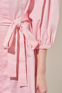 Plus Size Mini Sheath Dress - Puff Sleeve 100% Cotton, Perfect Pink | Ming Wang