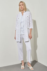 Plus Size Longline Jacket - Burnout Abstract Knit, White | Ming Wang