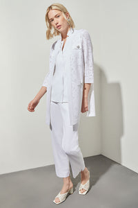 Plus Size Longline Jacket - Burnout Abstract Knit, White | Ming Wang