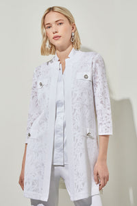 Longline Jacket - Burnout Abstract Knit, White | Ming Wang