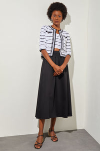 Cropped Jacket - Contrast Trim Striped Knit, White/Black | Ming Wang