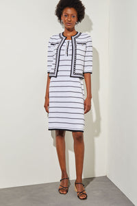 Mini Sheath Dress - Button Front Striped Knit, White/Black | Meison Studio Presents Ming Wang