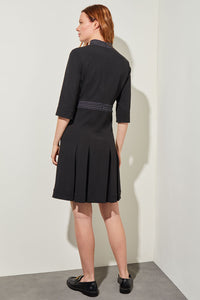 A-Line Dress - Flared Pleated Deco Crepe, Black | Ming Wang