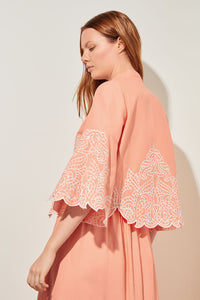 Open Front Jacket - Embroidered Woven, Coral Sand/White | Ming Wang