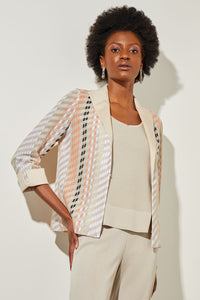 Lapel Collar Jacket - Mixed Media Knit, Limestone/Coral Sand/Black/White | Meison Studio Presents Ming Wang