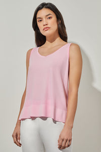 Plus Size V-Neck Tank - Side-Slit Soft Knit, Perfect Pink, Perfect Pink | Ming Wang