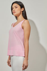 Plus Size V-Neck Tank - Side-Slit Soft Knit, Perfect Pink, Perfect Pink | Ming Wang