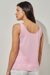 V-Neck Tank - Side-Slit Soft Knit, Perfect Pink, Perfect Pink | Ming Wang