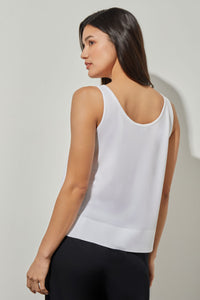 Plus Size V-Neck Tank - Side-Slit Soft Knit, White, White | Ming Wang