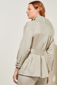 Belted Safari Jacket - Cotton Tencel, Limestone/White | Meison Studio Presents Ming Wang