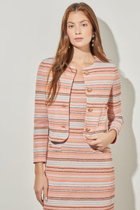 Cropped Jacket - Striped Tweed Knit, Coral Sand/Oceanfront/Limestone/Black/White | Meison Studio Presents Ming Wang