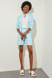 Bermuda Short - Houndstooth Knit, Oceanfront/White | Meison Studio Presents Ming Wang