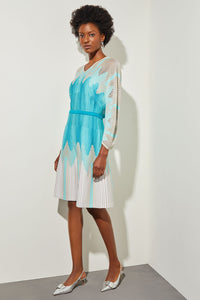 Fit & Flare Mini Dress - Abstract Ombre Soft Kint, White/Oceanfront/Bermuda/Limestone | Ming Wang