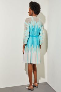 Fit & Flare Mini Dress - Abstract Ombre Soft Kint, White/Oceanfront/Bermuda/Limestone | Ming Wang