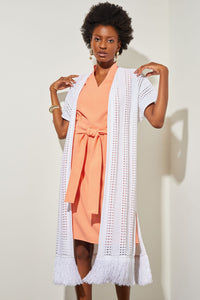 Knee-Length A-Line Dress - Tie-Waist Crepe de Chine, Coral Sand | Meison Studio Presents Ming Wang