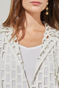 Shirt Collar Jacket - Cage Cutout Novelty Woven, White | Ming Wang