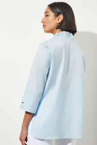 Plus Size Ruffle Collar Stretch Cotton Blouse, Haze, Haze | Ming Wang