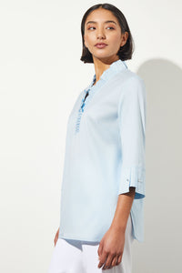 Plus Size Ruffle Collar Stretch Cotton Blouse, Haze, Haze | Ming Wang