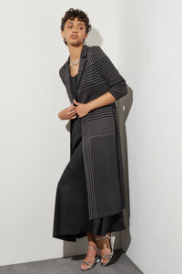 Plus Size Longline Open Front Jacket - Striped Knit, Black/Granite | Ming Wang