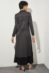 Longline Open Front Jacket - Striped Knit, Black/Granite | Ming Wang