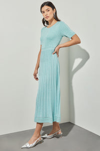 Fit & Flare Maxi Dress - Metallic Soft Knit, Oceanfront | Ming Wang