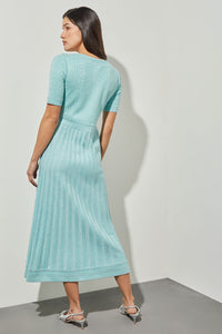 Fit & Flare Maxi Dress - Metallic Soft Knit, Oceanfront | Ming Wang