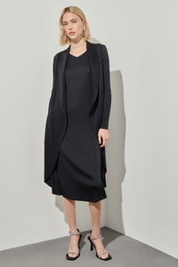 Midi Dress - Winged Collar Woven, Black | Ming Wang